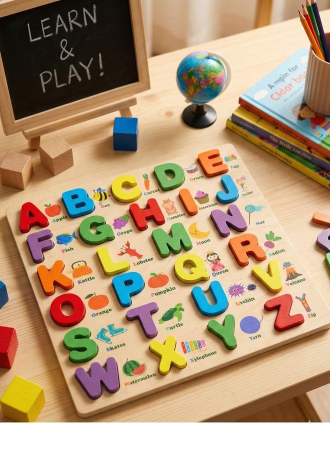 SMARTTHINKER Smart Thinker Toys Wooden English Alphabets Letters Learning Toys for Kids Boys Girls Montessori Educational Alphabet Wooden Games Vowels Puzzles Board Blocks Toy for Kids for 2 3 4 Years (ABC) - Image 3